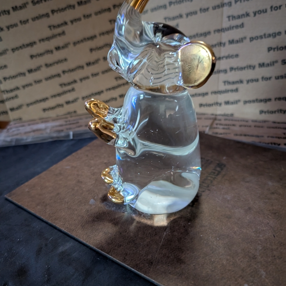 Vintage 1950's Hollywood Regency handblown glass elephant gold tips. Paperweight
